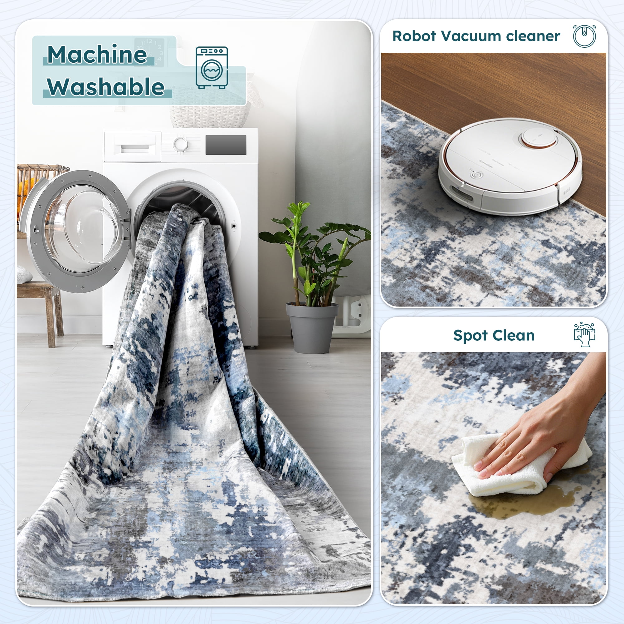 EnHomee Area Rug for Living Room 8x10 Area Rugs for Bedroom Modern Abstract Rug with Rubber Backing Non Slip Washable Persian Carpet, Blue Gray