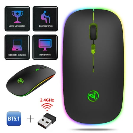EEEkit Bluetooth Mouse Two-Mode Slim Rechargeable Wireless Mouse(Bluetooth 5.0+2.4G Receiver),1600DPI Portable Mouse for MacBook, Laptops Windows 8, Wins 10, Mac OS X 10.10, iPad OS 13 or (Best Bluetooth Mouse For Windows 8)