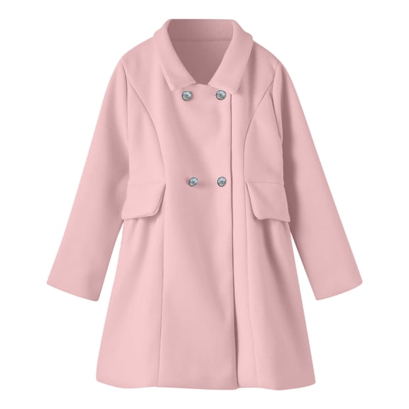 GiLiling Girls Dress Coats Cute Long Sleeve Outwears Faux Wool Lapel Peacoat with Pockets Pea Coat Windbreaker ﻿ (Pink, 3-4 Years)