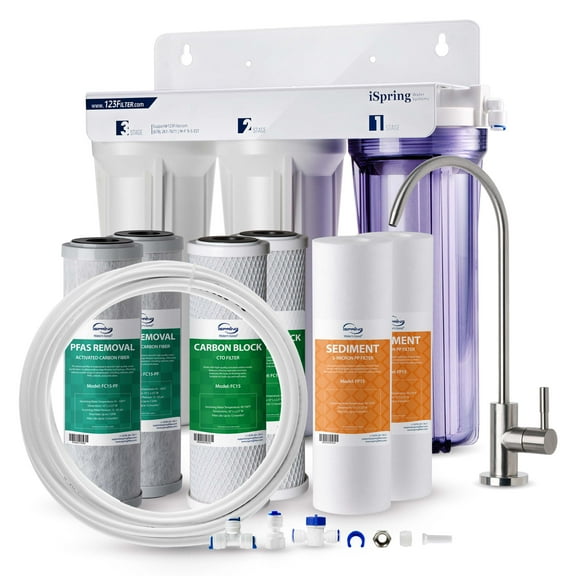 iSpring 3-Stage Under Sink Tankless Water Filtration System, SGS-Tested PFAS Reduction, w/ Up to 1-Year Replacement Filters & Fridge/Ice Maker Connection Kit (Model: US31-PF)