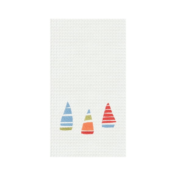 Row Boats Embroidered Waffle Weave Kitchen Dishtowel