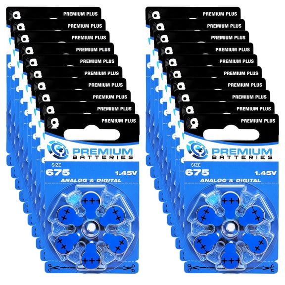 Premium Batteries Premium Plus Size 675 PR44 1.45V Zinc Air Hearing Aid Batteries (120 Pack)