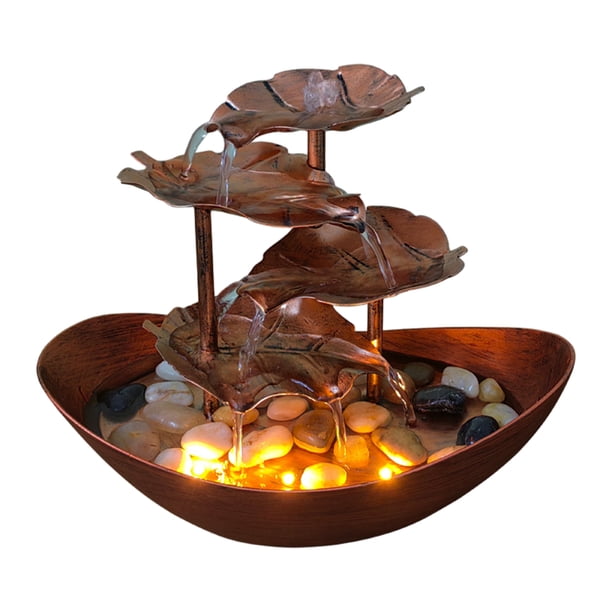 Moyic Fuente de de agua corriente de hoja de loto de decoración del hogar de lujo de metal con estilo único de luces LED Decoración del hogar bronce