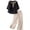 Black plus size two piece set a1, variant on Women Plus Size Two Piece Set Round Neck 3/4 Sleeve Blouse Wide Leg Pants Casual Solid Boho Loose Matching Outfits Summer Business Cruise Travel Clothes, Green 3XL