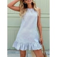 thumbnail image 5 of Women'S Striped Print Sleeveless Ruffle Tunic Dress Summer Swing Flowy Mini Dresses Sky Blue XL, 5 of 9