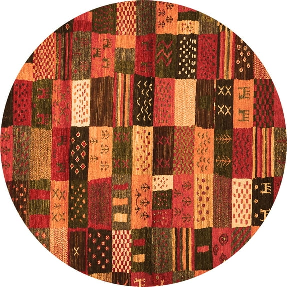 Ahgly Company Indoor Round Abstract Orange Contemporary Area Rugs, 4' Round