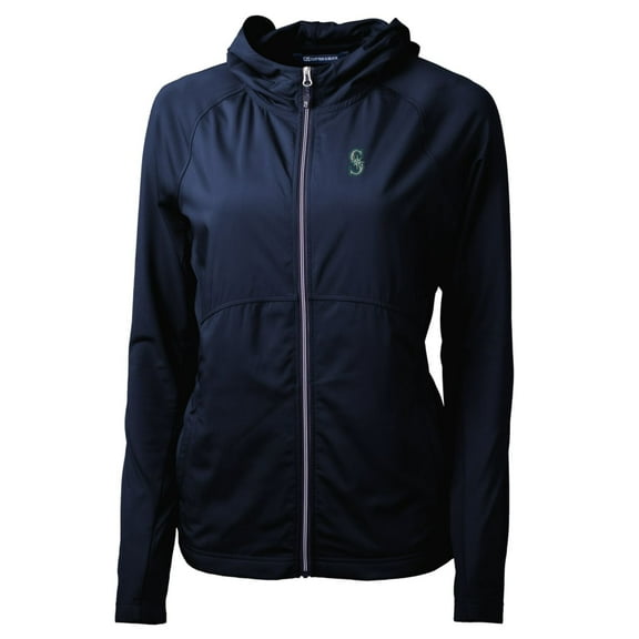 Women's Cutter & Buck Navy Seattle Mariners Adapt Eco Knit Full-Zip Jacket