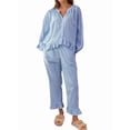 thumbnail image 3 of Womens Plaid Pajamas 2 Piece Cotton Pj Set Puff Sleeve Ruffle Babydoll Shirt Gingham Pants Lounge Sets Royal Blue XL, 3 of 9