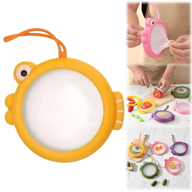 Contenants Alimentaires Frais en Forme de Poisson, Gousse de Rangement en Silicone Réutilisable, Parfaits pour le Frigo pour Garder Oignons, Tomates, Ail et Fruits Frais (Jaune)