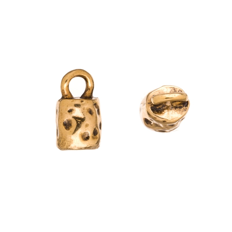 12mm 16K Gold-Finished Line Textured Rectangle Fold-Over Cord End Fit Up to 3.5mm Cord Sold per Pack of 240pcs