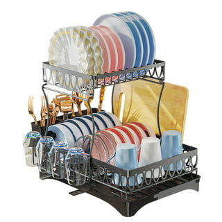 Doitsf Dish Drying Rack, 2 Tier Dish Racks for Kitchen Counter, Large  Stainless Steel Kitchen Dish Drying Rack with Drainboard, Detachable Dish