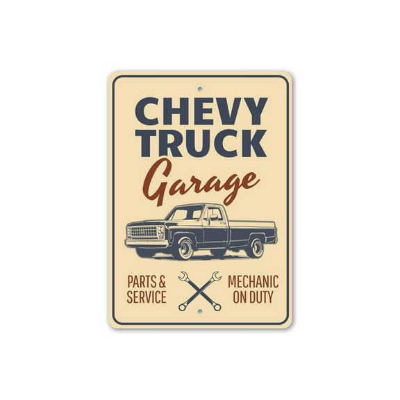 Chevy Truck Garage, Mechanic Sign, Chevrolet Garage Aluminum Metal Decor Sign - 4x18 inches