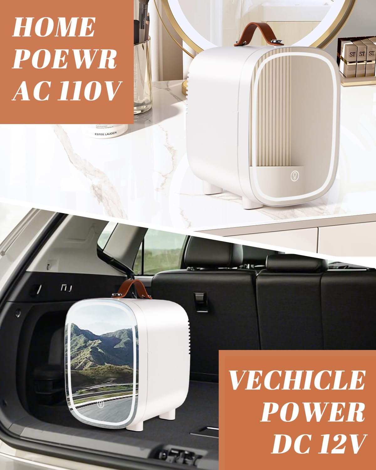 Fridge for Bedroom, 4 Liter Skincare Cooler with LED Mirror, Portable  Refrigerator for Drinks Makeup Dorm Office Car