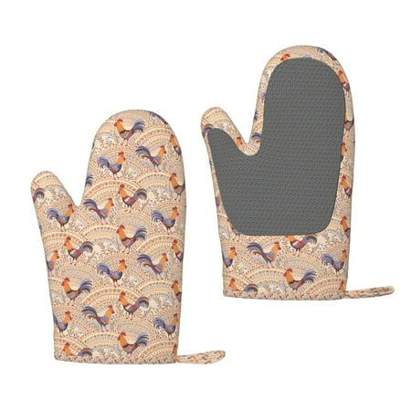 

Matuu Roosters In Floral for Silicone Oven Gloves Heat Resistant Grilling Gloves Non-Slip Silicone Oven Mitt Great for Grilling Kitchen and Cooking