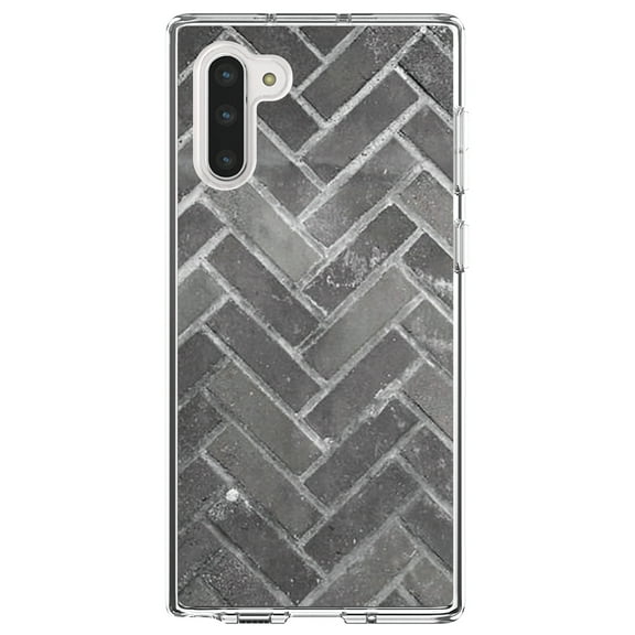 DistinctInk Clear Shockproof Hybrid Case for Samsung Galaxy Note 10 (6.3" Screen) - TPU Bumper, Acrylic Back, Tempered Glass Screen Protector - Herringbone Brick Floor