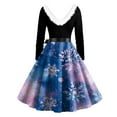 thumbnail image 3 of Qwertyu Womens Christmas Dress Snowflake Graphic Plus Size Flare Dress Round Neck Lace Winter Cocktail Party Dress Blue 5XL, 3 of 3