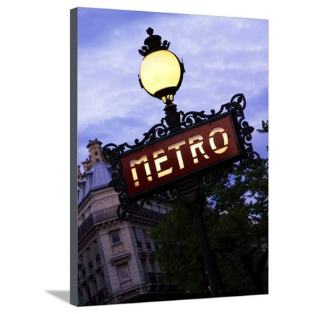 Classic Art Nouveau Metro Sign at Odeon Metro Station, Paris, France Stretched Canvas Print Wall Art By Glenn