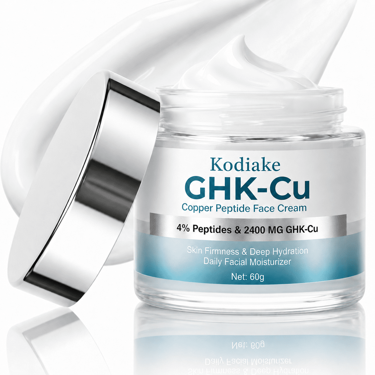 Kodiake GHK-Cu Copper Peptide Face Cream 60g, 4% Peptides Daily Facial Moisturizer for Skin Firmness, Deep Hydration and Youthful Look