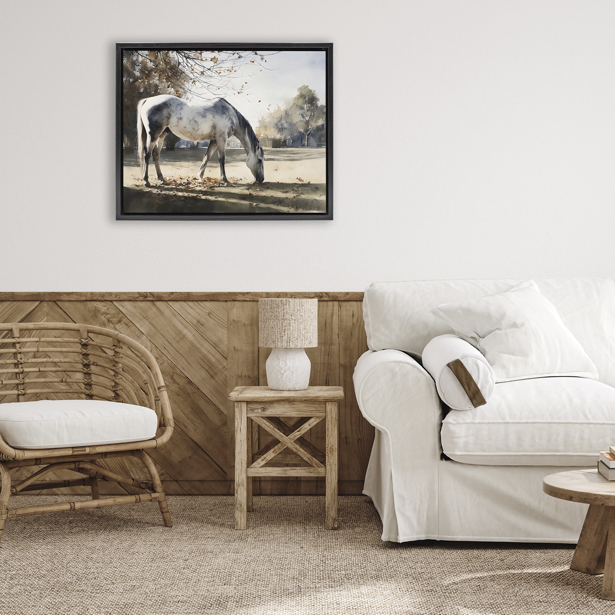 Stupell Industries Grey & White Mare Grazing Black Framed Floater Canvas Wall Art, design by Franklyn Gregory