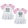 thumbnail image 1 of Pack of 2, Feed Me Tacos And Tell Me I'm Pretty & I was Told There Would Be Tacos Funny Dresses, Newborn Baby Skirts, Infant Princess Dress, Toddler Frocks (Pink Raglan Dresses, 0-6 Months), 1 of 5