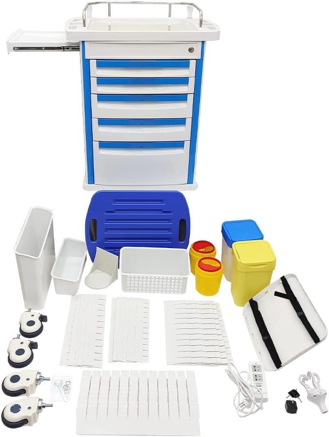 Medical Emergency Vehicle with Drawer Infusion Stand ABS Plastic Easy Assembly Mobile Medical Cart