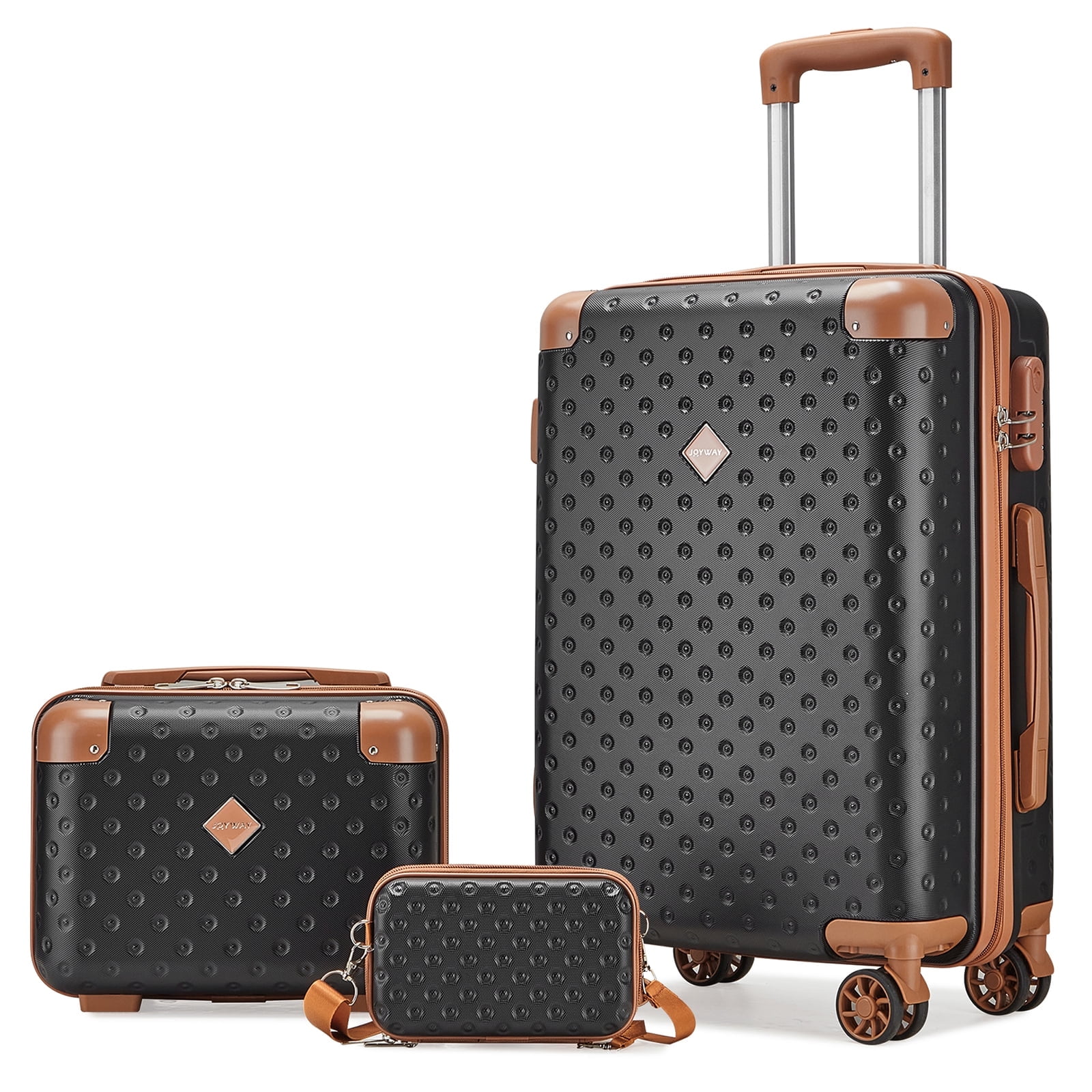 Joyway 3 Piece Carry on Luggage Set with Swivel Wheel Combination Lock Lightweight Hard Shell Set Coffee Shop Black Friday Deals for 2024 Walmart