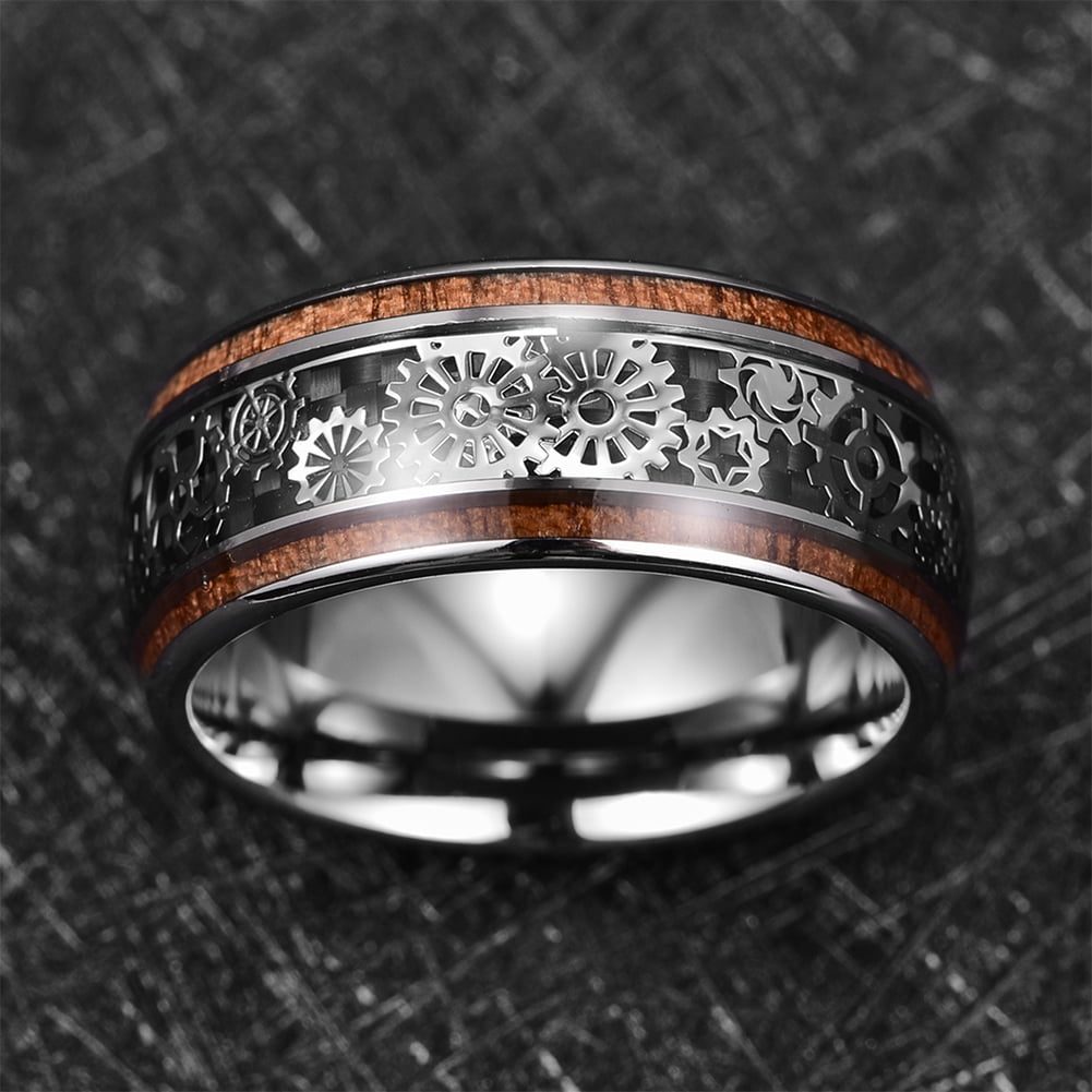 Silver Beveled Edges Finger Ring for Men and Women Steampunk Gear Wheel Inlay Wedding Engagement Band Shmiay.ML Tungsten Carbide Ring for Men Size N½-Z+1 Comfort Fit 