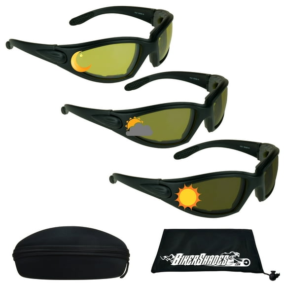 Bikershades Photochromic Motorcycle Sunglass Night Transitional Men Foam Padded with Hard Case