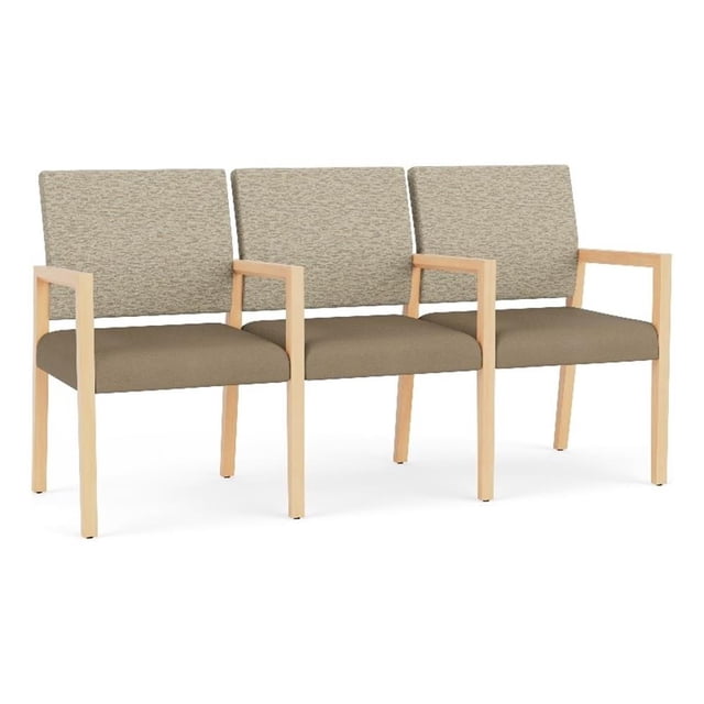 Pemberly Row Waiting Reception 3 Seat Tandem Seating Wood Frame in Brown