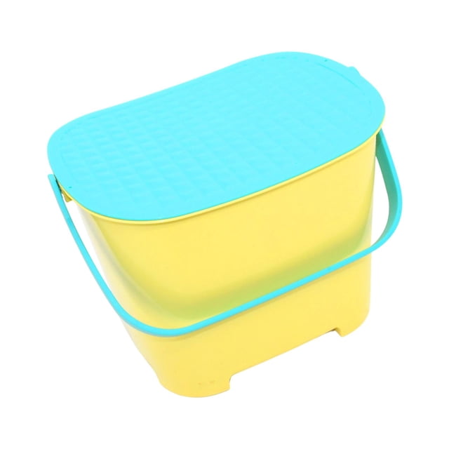 contenedores de almacenamiento macarena con tapa compartimientos de almacenaje contenedor de almacenamiento amarillo de PP con tapa azul turquesa y asa, vista frontal 3/4, silueta rectangular con esquinas redondeadas, textura de rejilla visible en la tapa, apto para organizar ropa interior, calcetines, juguetes o libros; dimensiones 29 x 22 x 22 cm (11.42 x 8.66 x 8.66 in).