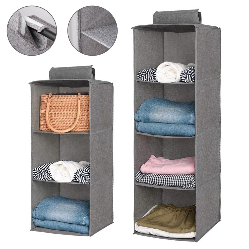3/4 Shelves Hanging Closet Organizer with Hooks and Loops,EEEkit Cloth