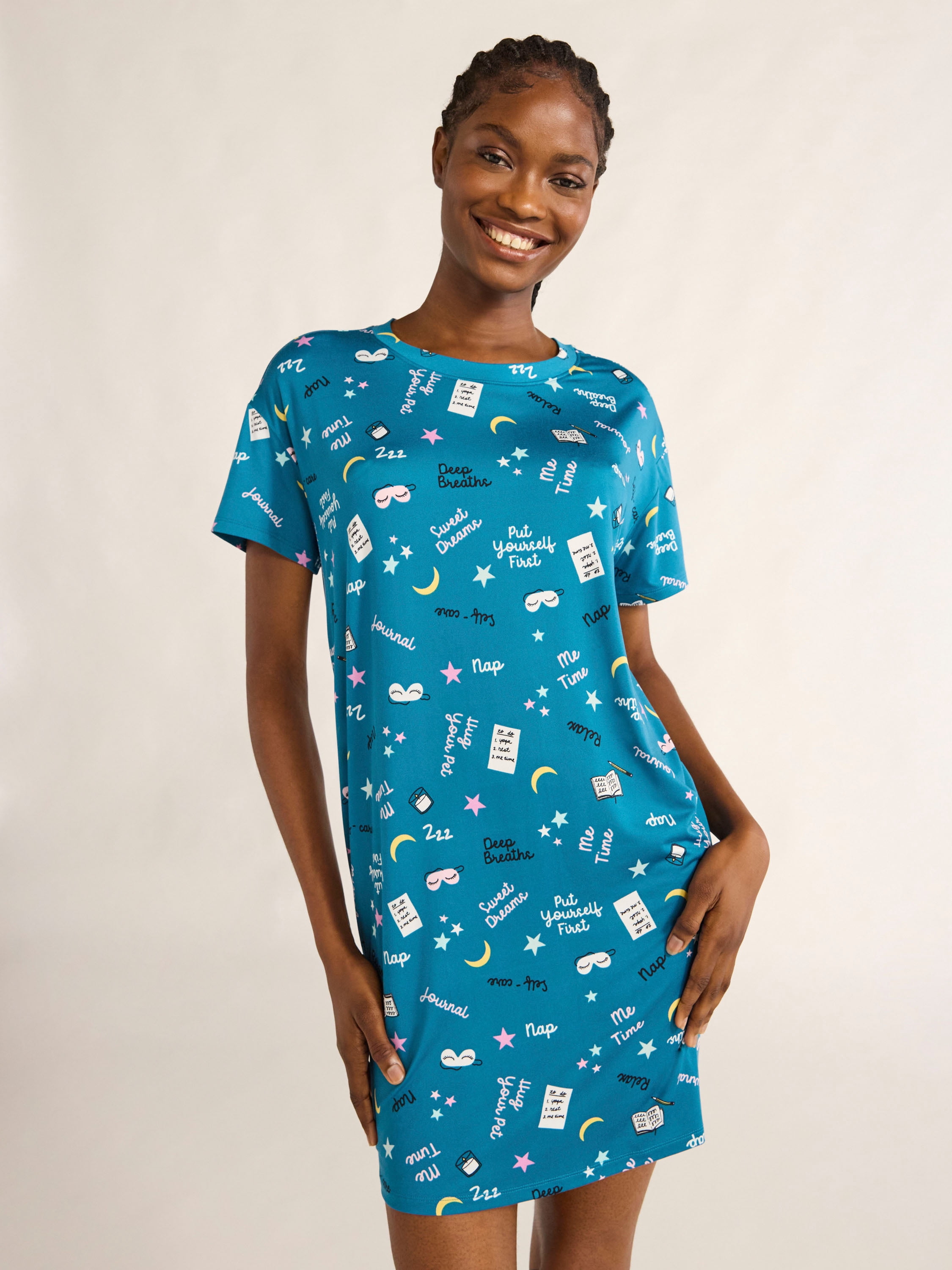 Joyspun Women’s Short Sleeve Sleep Shirt, Sizes S/M to 2X/3X
