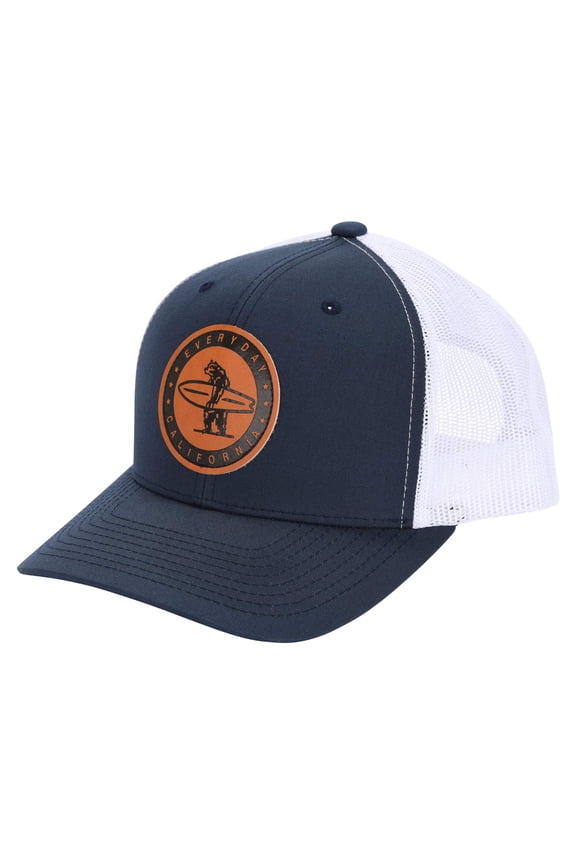 'Marlin' Snapback Navy Blue and White Surf Hat - Baseball Style Cap with Vegan Leather Patch
