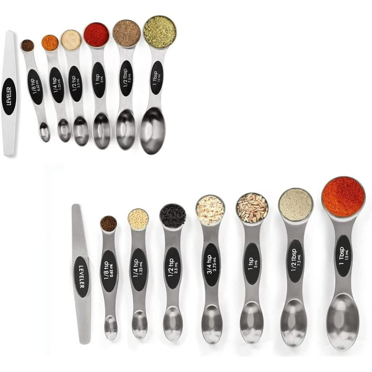 Magnetic Measuring Spoons Set Stainless Steel with Leveler, Stackable Metal  Tablespoon Measure Spoon for Baking, Measuring Cups and Spoon Set Kitchen