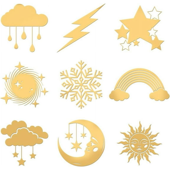 9pc Weather Symbol Stickers - 1.6x1.6 inch Self-Adhesive Metal Stickers