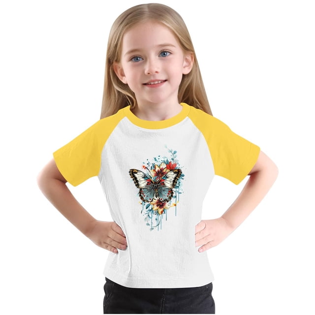RXIRUCGD 2025 Vêtements d'Été pour Enfants Tout-Petits Garçons Filles Mode Mignon Col Rond Imprimé Manches Courtes Haut