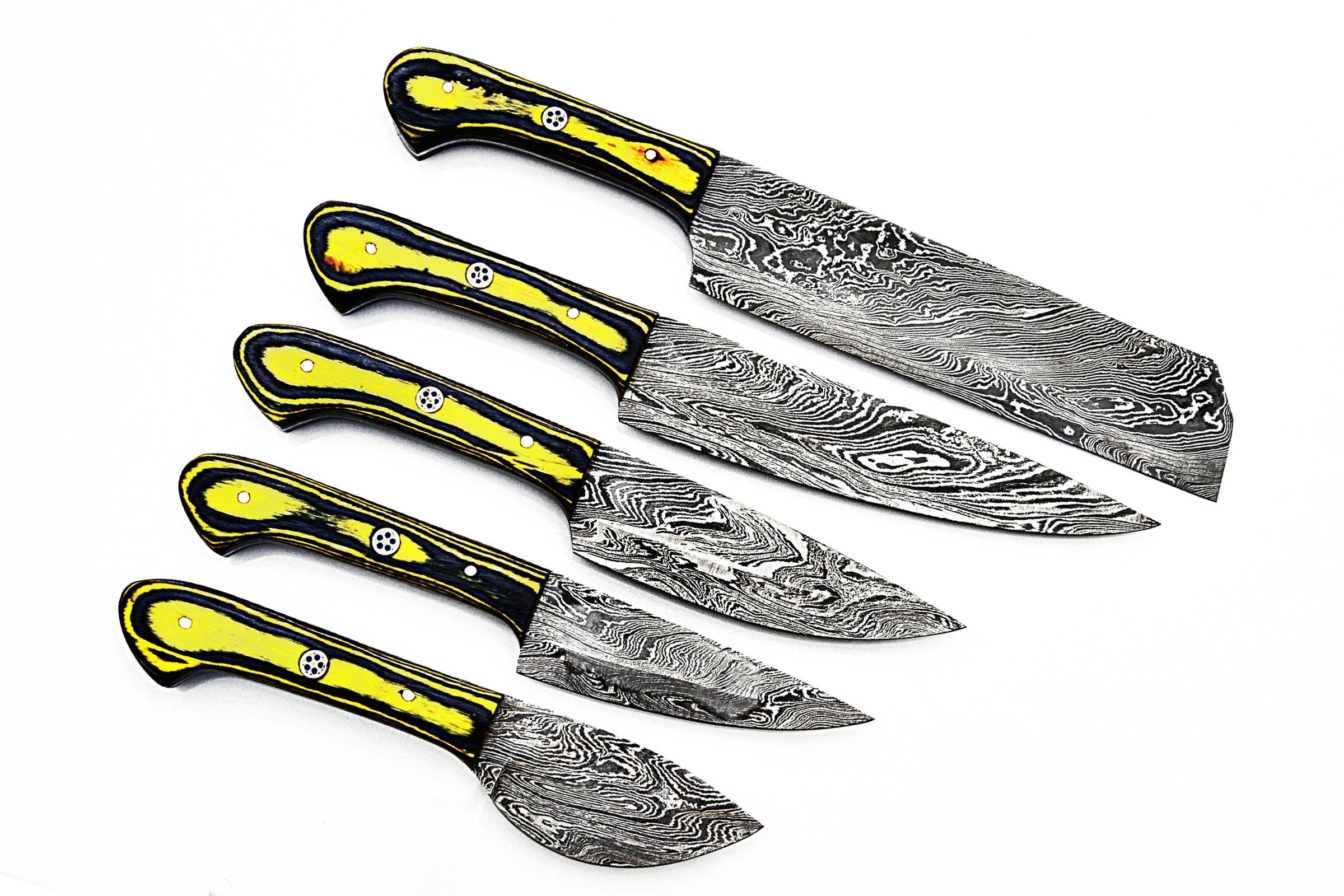 Smart & Sharp Custom Handmade Damascus Chef Knives Set/Kitchen Knives 5 Pieces Set 17306 (Yellow and Black)
