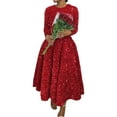 thumbnail image 3 of Women'S Sequin Plus Size Long Sleeve A-Line Flared Party Cocktail Sparkle Glitter Evening Shiny Maxi Dress Red S, 3 of 8