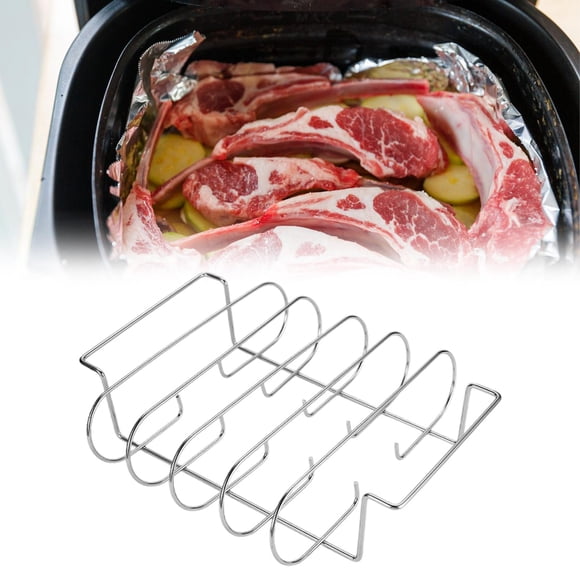 Barbq Non Stick Rib Rack Stand de asado de acero Soporte de espacio multifuncional para ahorro de espacio para fiestas Accesorio liviano 26x31.5x7.3cm