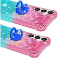 thumbnail image 6 of for Samsung Galaxy S25 Plus (Not S25)/ S24 Plus Quicksand Case with Ring Kickstand, Bling Cute Glitter Flowing Liquid Floating Sparkle Cover for Samsung Galaxy S25 Plus. JB-Pink Green, 6 of 14