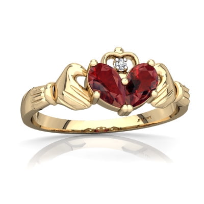 Garnet Claddagh Ring in 14K Yellow Gold by