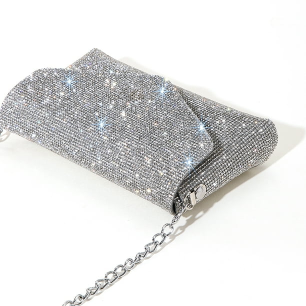 Bolsa de mano con diamantes de imitación para mujer, Bolsa de noche con purpurina y cadena, Bolsa de fiesta (plateado) Hugtrwg Para Estrenar