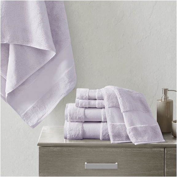 JERFIT Luxury 6-Piece Bath Towel Set, Super Soft & Absorbent Turkish Cotton, Spa Towels for Bathroom with Decorative Dobby Trim, Lavender