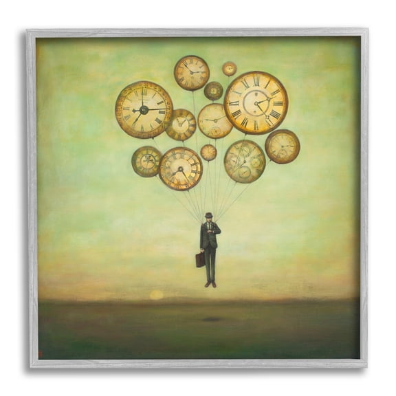 Stupell Industries Surreal Analog Clocks Balloons Floating Businessman Suit Framed Wall Art, 17 x 17, Design by Duy Huynh