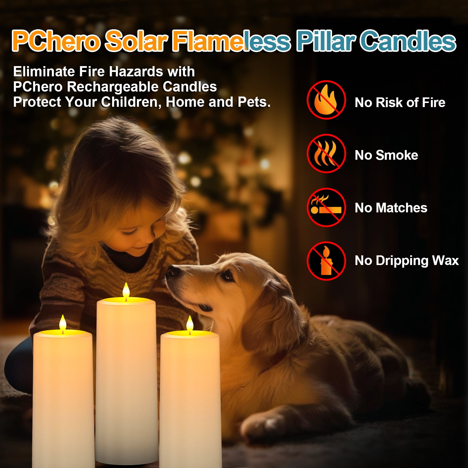 PChero Large Solar Candles Outdoor Waterproof, Rechargeable Flameless Pillar Candles with Remote Timer, Dusk to Dawn Outdoor Candles, Battery Operated LED Candles for Outdoor ,4"x10", Set of 2