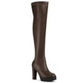 thumbnail image 1 of Unique Bargains Women's Platform Heels Chunky Heel Over Knee High Boots Coffee US 9, 1 of 6