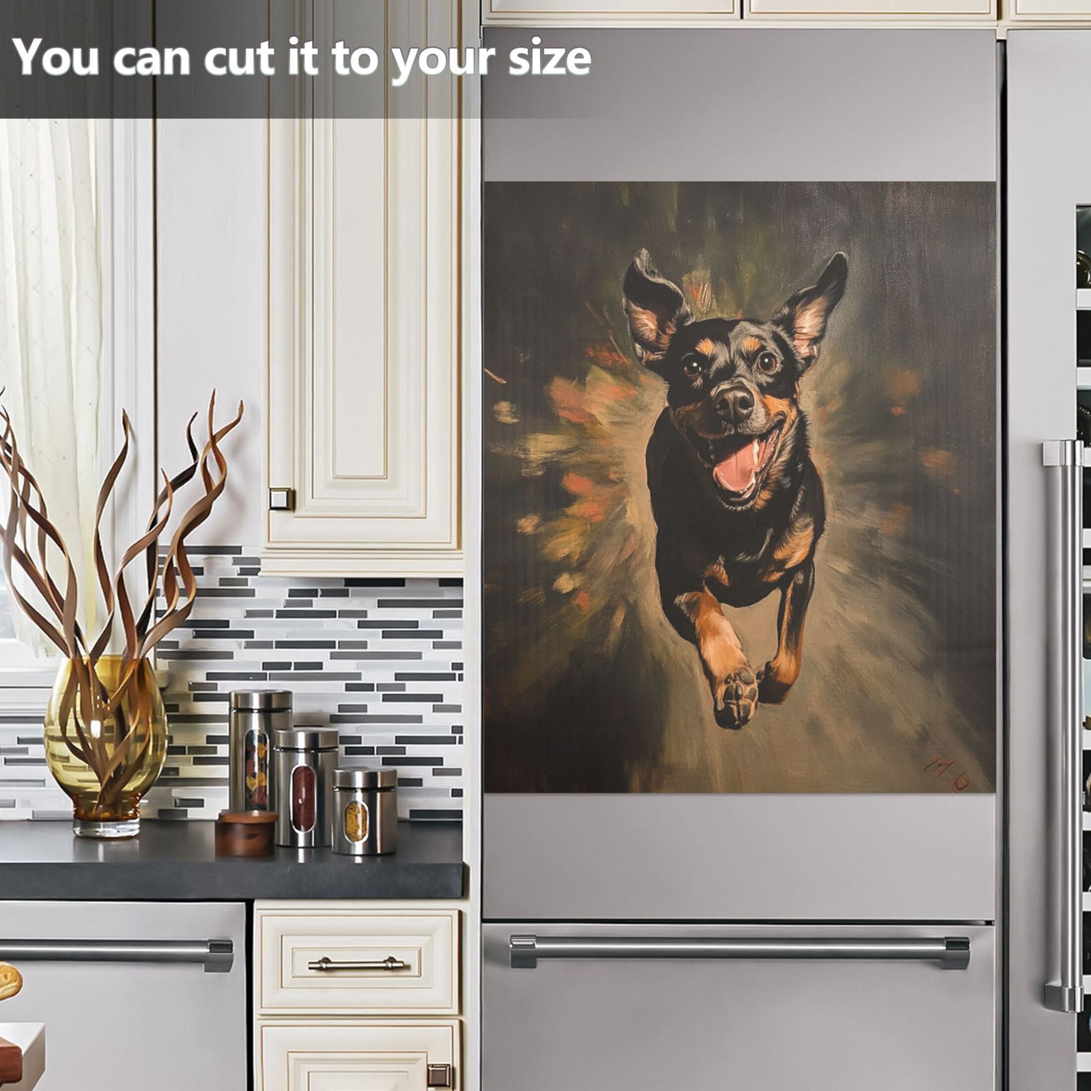 Dishwasher Magnetic Sticker 23x26 Inch Refrigerator Magnetic Sticker Washing Machine Magnetic Sticker Kitchen Panel Magnetic Sticker Home Decor Running Black Dog