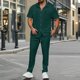 thumbnail image 2 of Pantalones Elásticos de la Cintura de los Hombres de Color Sólido Cuello de Vuelta de Manga Corta, Set Deportivo Casual de Bolsillo, 2 of 9