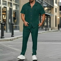 Awdenio Men's Clothing 2 Piece Sets Casual Short Sleeve Button Down Shirts and Loose Pants Summer Beach Vacation Outfits