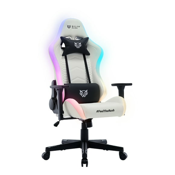 Silla Gamer BALAM RUSH LIGHTNING RUSH V2 RGB Ergonomica Reclinable 135° 150Kg Reposabrazos 3D Piston Clase 4 Blanco BR-940573